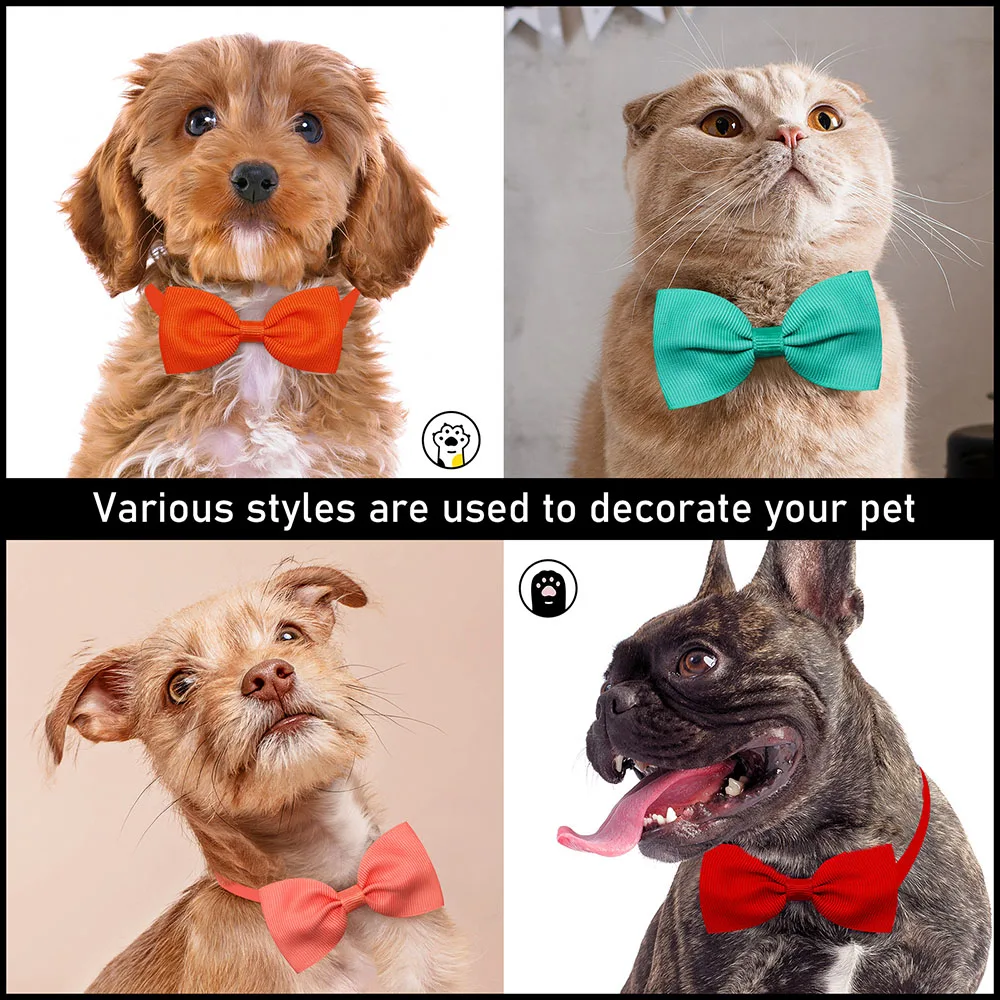 10/20PCS Dog Acccessories Adjustable Bowtie For Small Dog Cat Solid Color Polka Dot Style Bow Tie Necklace Pet Grooming Supplies