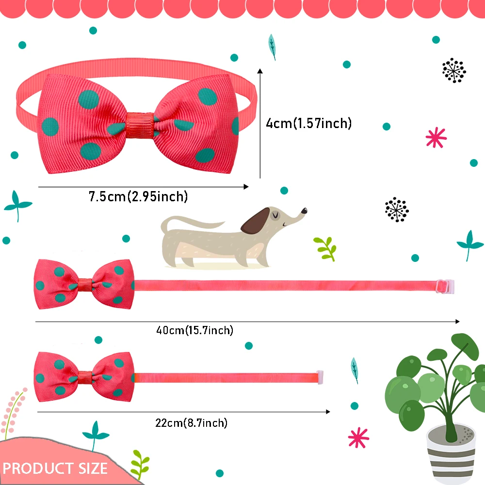 10/20PCS Dog Acccessories Adjustable Bowtie For Small Dog Cat Solid Color Polka Dot Style Bow Tie Necklace Pet Grooming Supplies