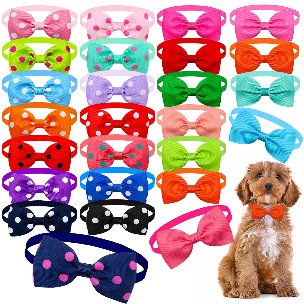 10/20PCS Dog Acccessories Adjustable Bowtie For Small Dog Cat Solid Color Polka Dot Style Bow Tie Necklace Pet Grooming Supplies