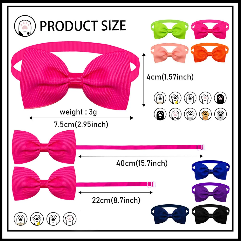 10/20PCS Dog Acccessories Adjustable Bowtie For Small Dog Cat Solid Color Polka Dot Style Bow Tie Necklace Pet Grooming Supplies