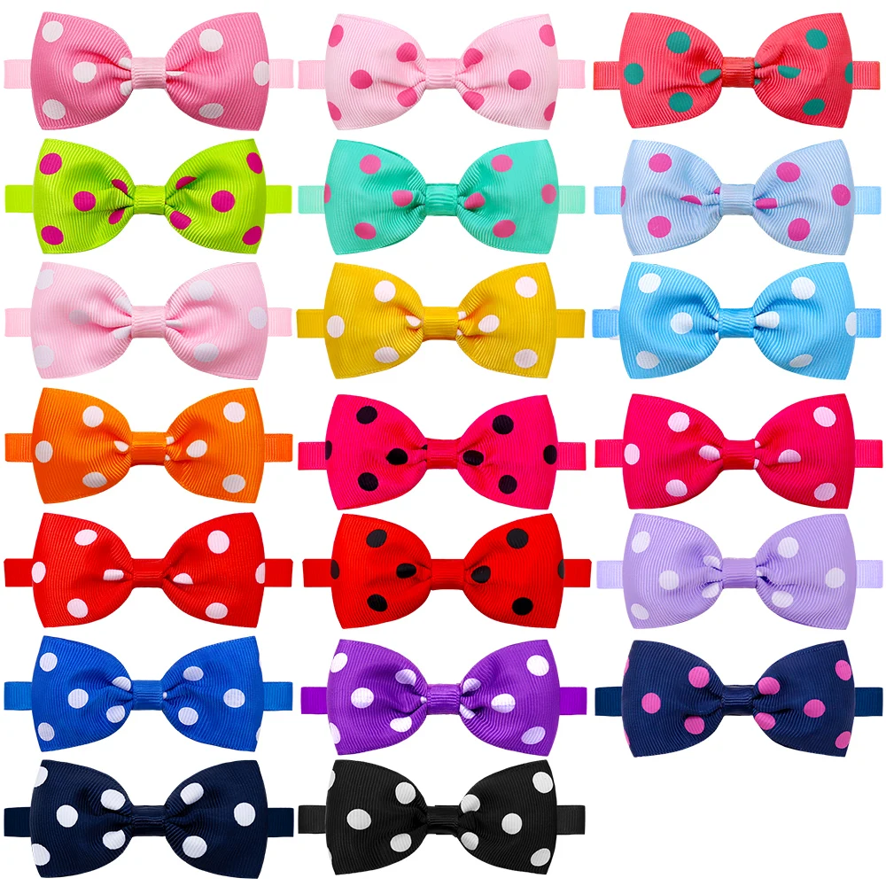 10/20PCS Dog Acccessories Adjustable Bowtie For Small Dog Cat Solid Color Polka Dot Style Bow Tie Necklace Pet Grooming Supplies