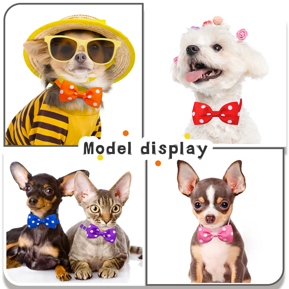 10/20PCS Dog Acccessories Adjustable Bowtie For Small Dog Cat Solid Color Polka Dot Style Bow Tie Necklace Pet Grooming Supplies