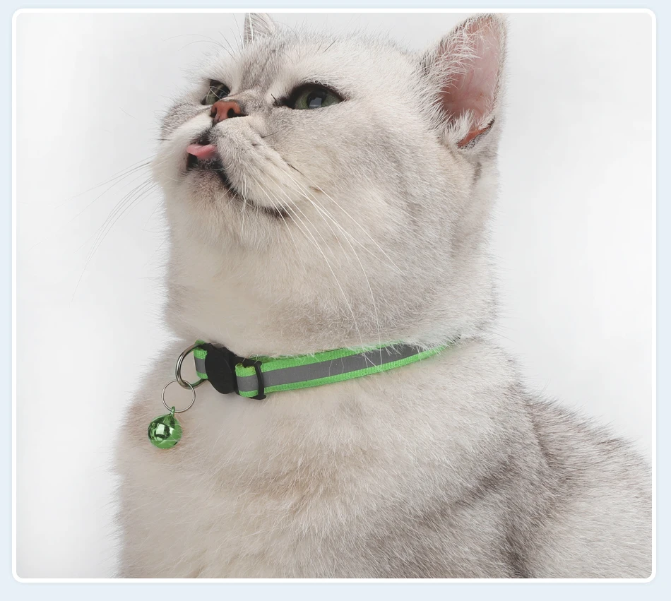 ROJECO Cat Collar with Bell Reflective Colorful Night Safety Collar For Cats Adjustable Cat Kitten Necklace Pet Leash Supplies