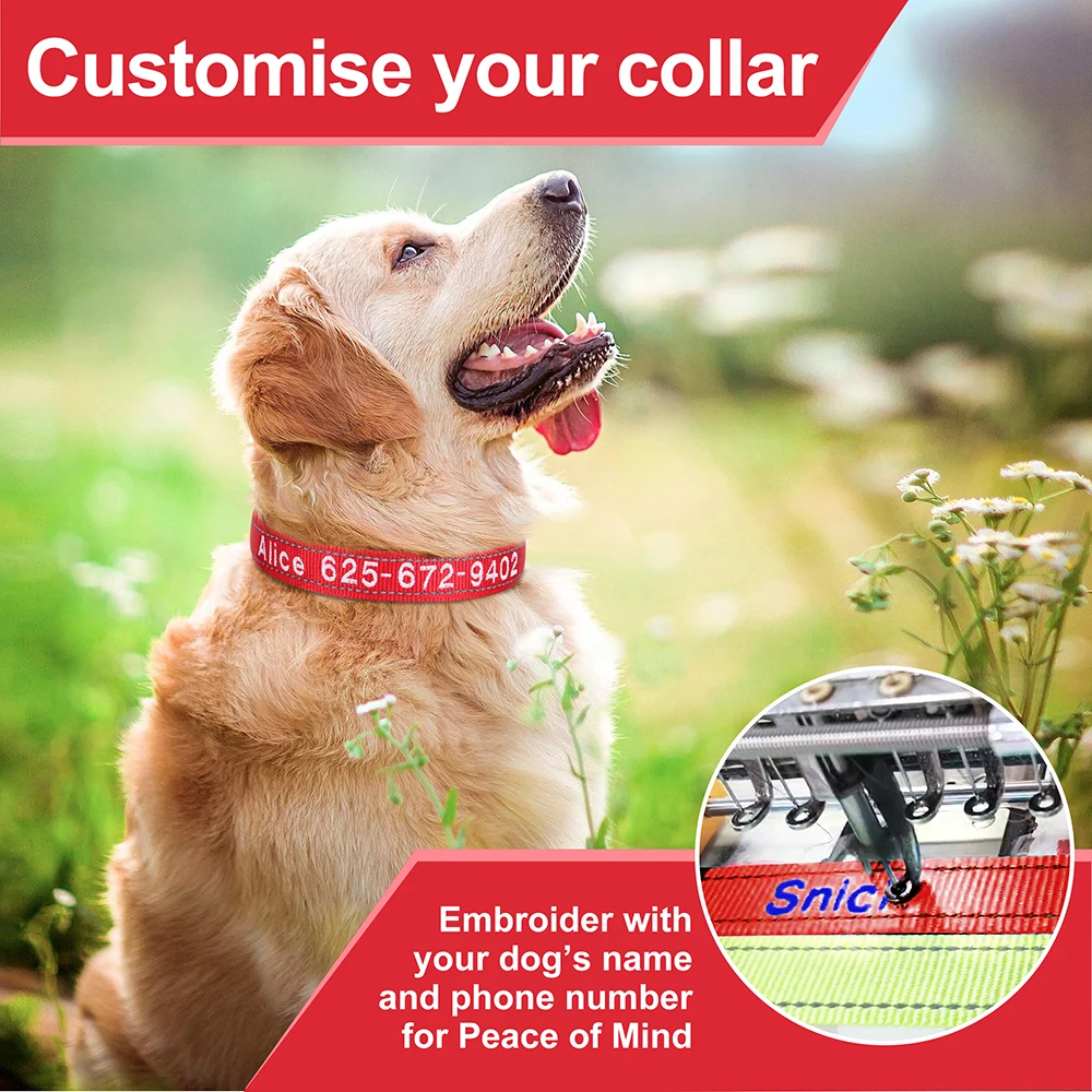 Custom Nylon Embroidered Dog Collar Personalized Pet ID Name Collars Refletive Necklace for Small Medium Large Dogs Accessories