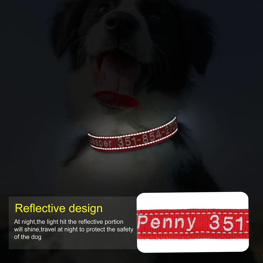 Custom Nylon Embroidered Dog Collar Personalized Pet ID Name Collars Refletive Necklace for Small Medium Large Dogs Accessories