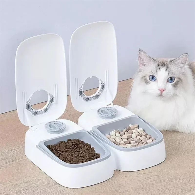 Dog Feeder Cat Automatic Feeding Water Bowl White Pet Food Storage Dispenser Container Pets Puppy Kitten Accessories
