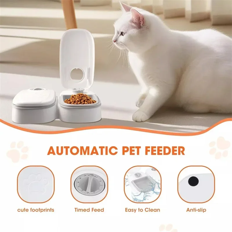 Dog Feeder Cat Automatic Feeding Water Bowl White Pet Food Storage Dispenser Container Pets Puppy Kitten Accessories
