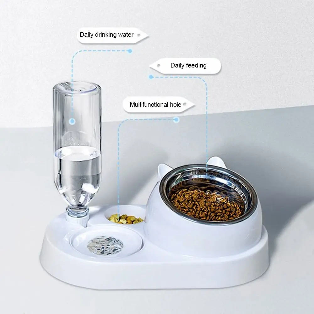 Food Container with Waterer Pet Waterer Feeder 2-in-1 Cat Bowl Water Dispenser Automatic Water Storage Pet Dog Cat Food Bowl