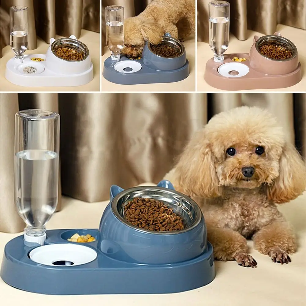 Food Container with Waterer Pet Waterer Feeder 2-in-1 Cat Bowl Water Dispenser Automatic Water Storage Pet Dog Cat Food Bowl