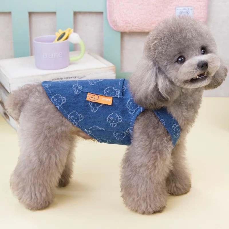 Small Dogs Clothes Designer Luxury Puppy Summer Clothes Girls Cat Dresses,Love Jeans Harness Vest Denim Dress One Piece S-XXL