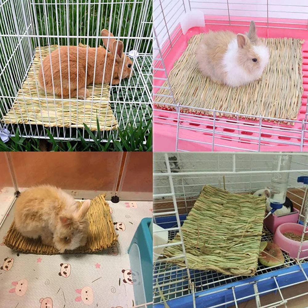Rabbits Bunny Pet Chew Mat Small Animal Woven Hay Mat Natural Straw House Cage Accessories For Guinea Pig Chinchilla Hamster Rat