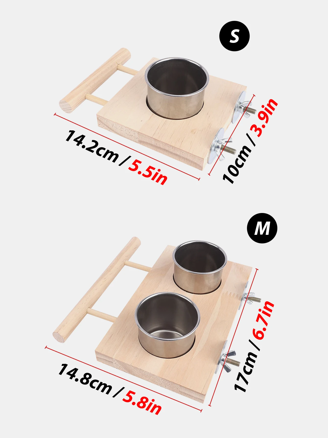 1 Pc Stainless Steel Bird Bowl Feeding Dish Cups Wooden Perch Stand Parrot Cage Feeder for Pet Birds Cockatiels Lovebird Conures