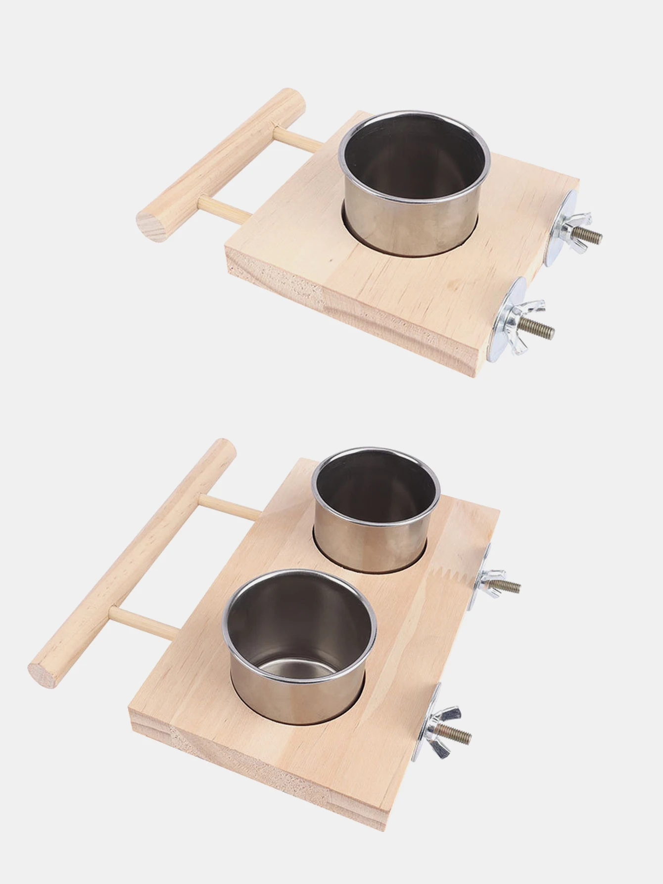 1 Pc Stainless Steel Bird Bowl Feeding Dish Cups Wooden Perch Stand Parrot Cage Feeder for Pet Birds Cockatiels Lovebird Conures
