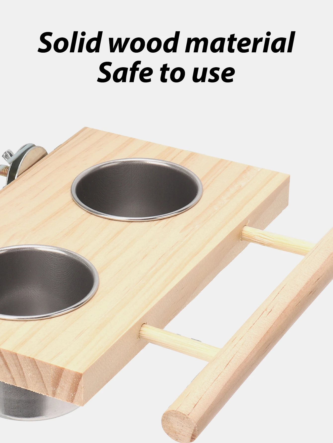 1 Pc Stainless Steel Bird Bowl Feeding Dish Cups Wooden Perch Stand Parrot Cage Feeder for Pet Birds Cockatiels Lovebird Conures