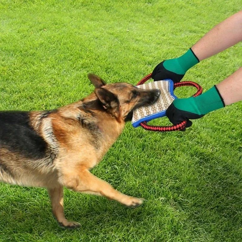 Handles Tough Jute Dog Bite Pillow Linen Tug Toy Aggressive Biting Pad Interactive Pull Chew Bag For Medium Large Pets