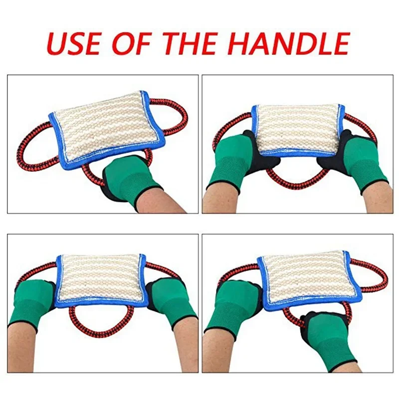 Handles Tough Jute Dog Bite Pillow Linen Tug Toy Aggressive Biting Pad Interactive Pull Chew Bag For Medium Large Pets