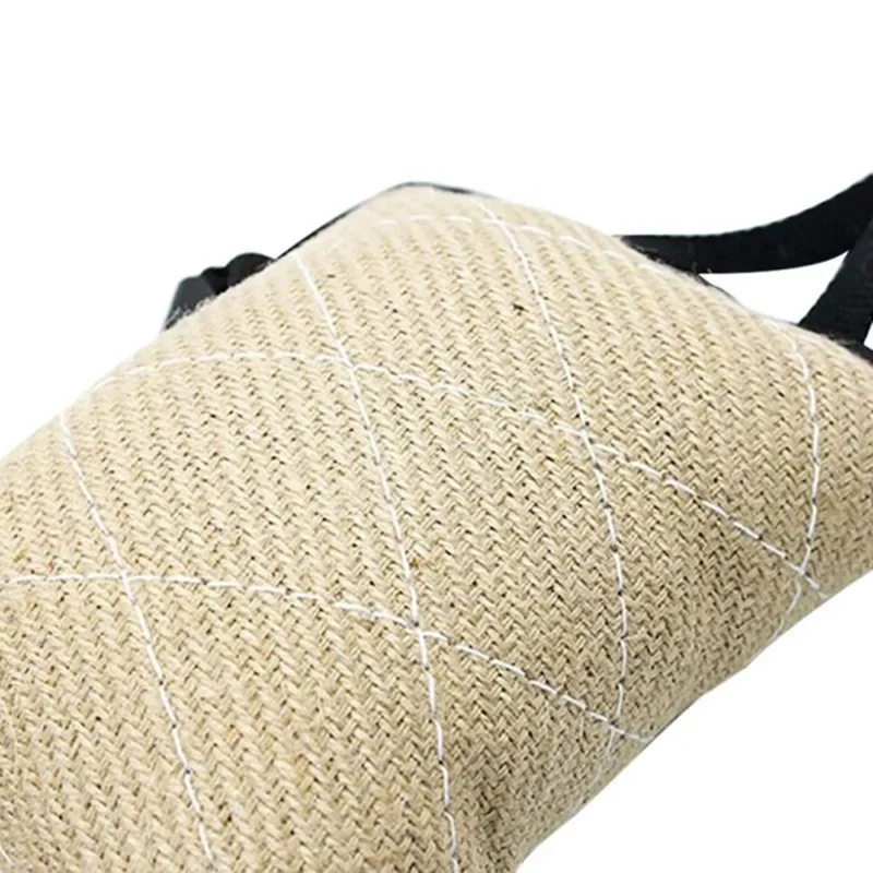 Handles Tough Jute Dog Bite Pillow Linen Tug Toy Aggressive Biting Pad Interactive Pull Chew Bag For Medium Large Pets