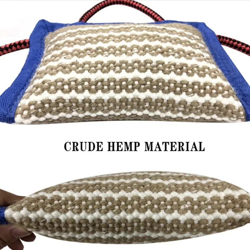 Handles Tough Jute Dog Bite Pillow Linen Tug Toy Aggressive Biting Pad Interactive Pull Chew Bag For Medium Large Pets