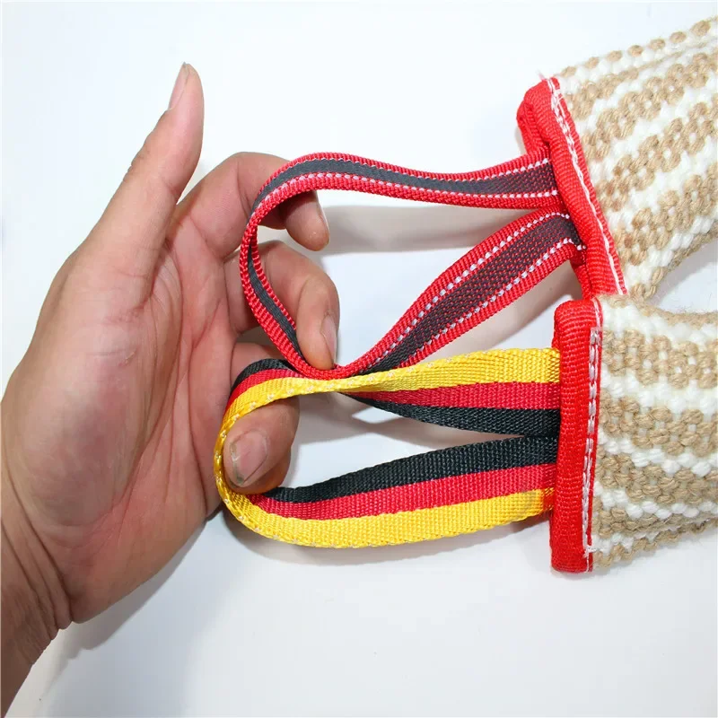 Handles Tough Jute Dog Bite Pillow Linen Tug Toy Aggressive Biting Pad Interactive Pull Chew Bag For Medium Large Pets