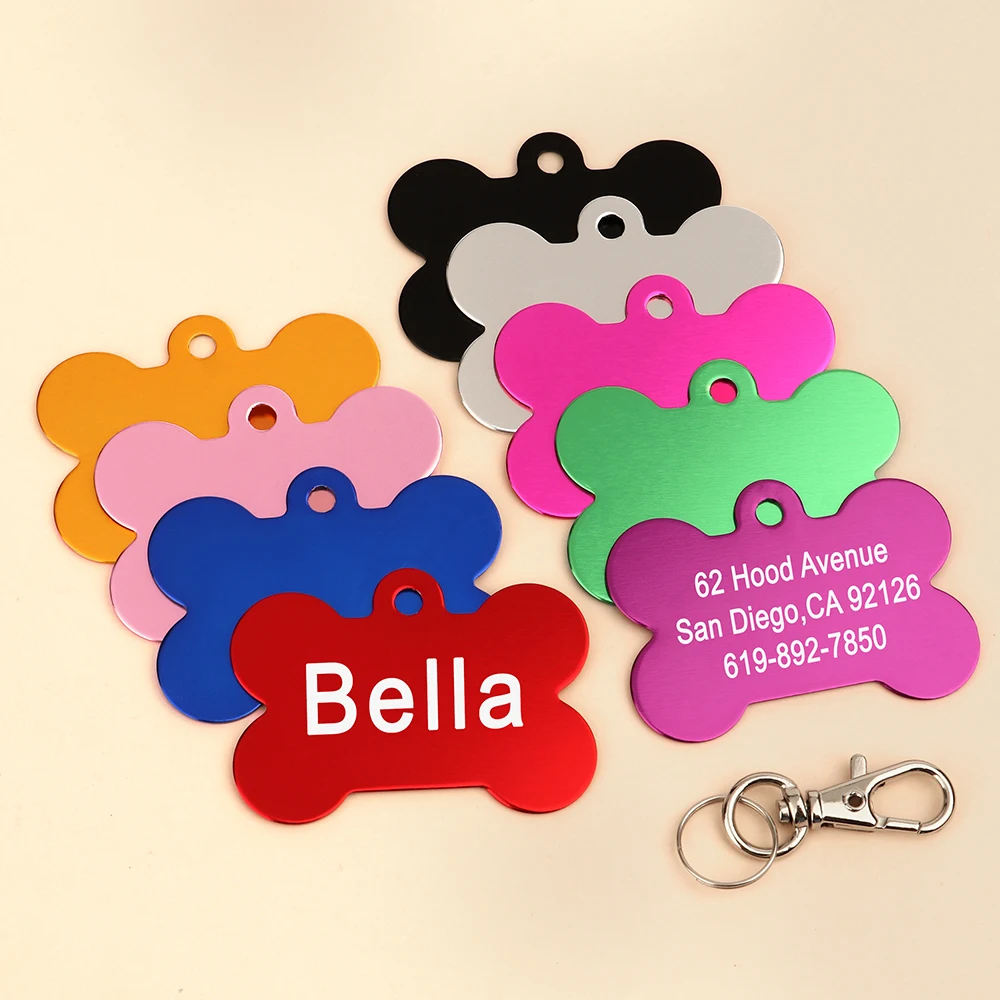 Personalized Dogs Cats ID Tag Custom Alloy Bone Puppy Kitten Collar Accessories Anti-lost Pet Name Tags for Small Large Dog Cat