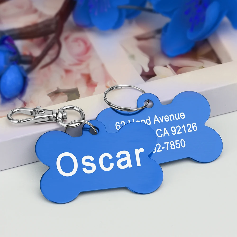 Personalized Dogs Cats ID Tag Custom Alloy Bone Puppy Kitten Collar Accessories Anti-lost Pet Name Tags for Small Large Dog Cat