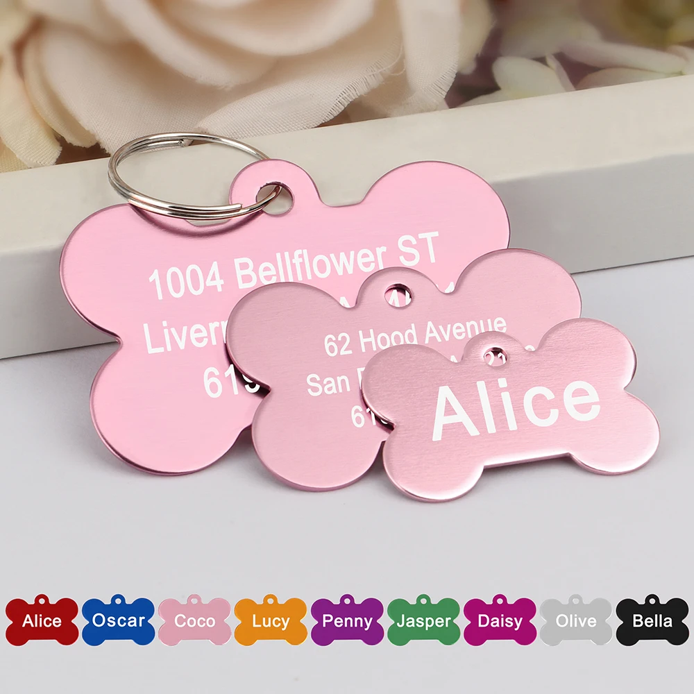 Personalized Dogs Cats ID Tag Custom Alloy Bone Puppy Kitten Collar Accessories Anti-lost Pet Name Tags for Small Large Dog Cat