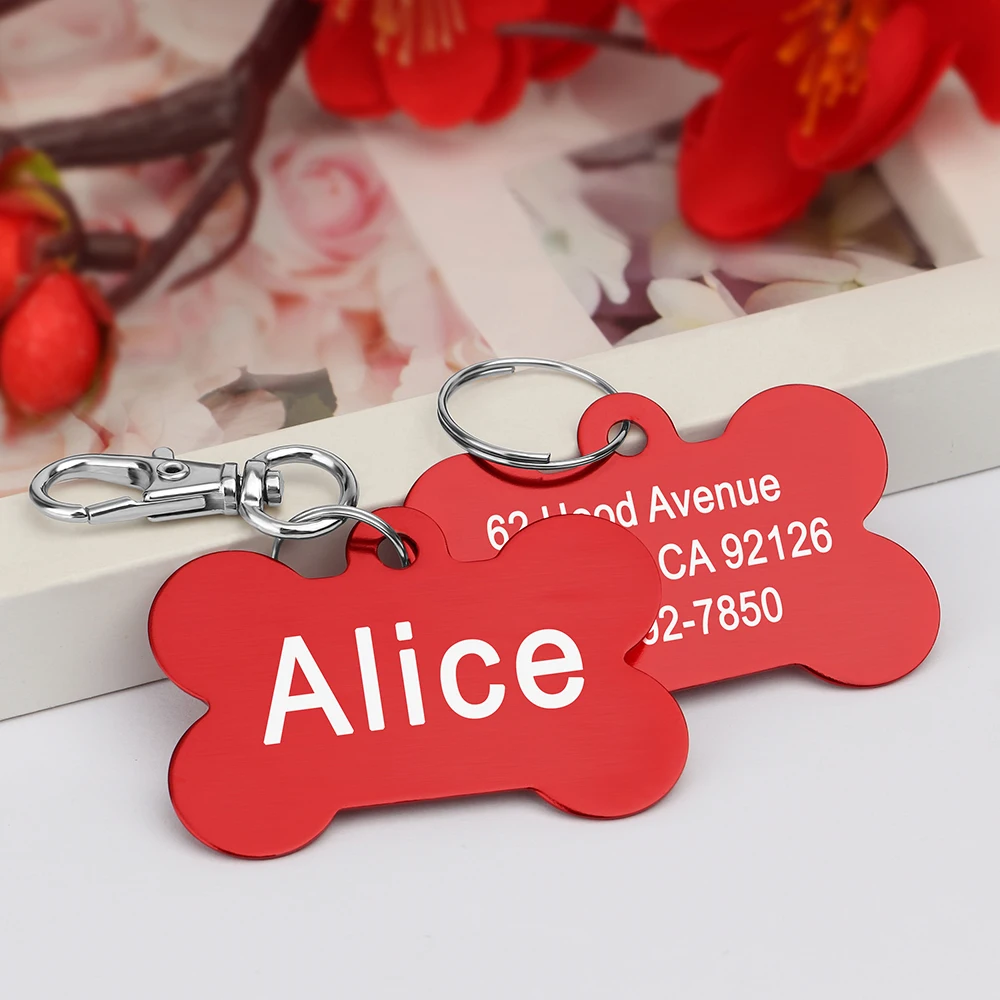 Personalized Dogs Cats ID Tag Custom Alloy Bone Puppy Kitten Collar Accessories Anti-lost Pet Name Tags for Small Large Dog Cat