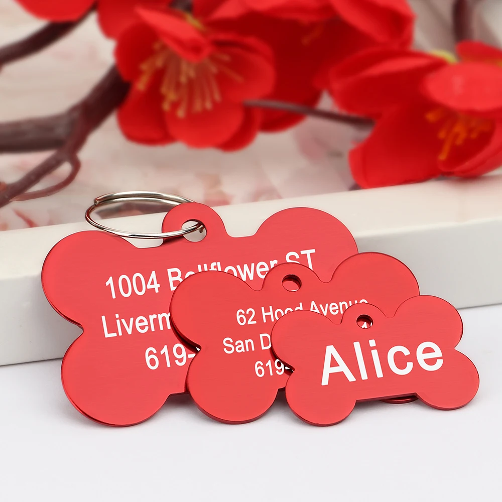 Personalized Dogs Cats ID Tag Custom Alloy Bone Puppy Kitten Collar Accessories Anti-lost Pet Name Tags for Small Large Dog Cat
