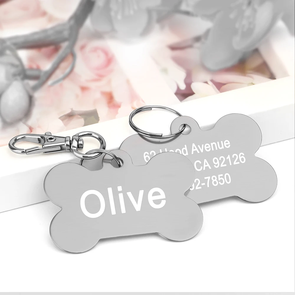 Personalized Dogs Cats ID Tag Custom Alloy Bone Puppy Kitten Collar Accessories Anti-lost Pet Name Tags for Small Large Dog Cat