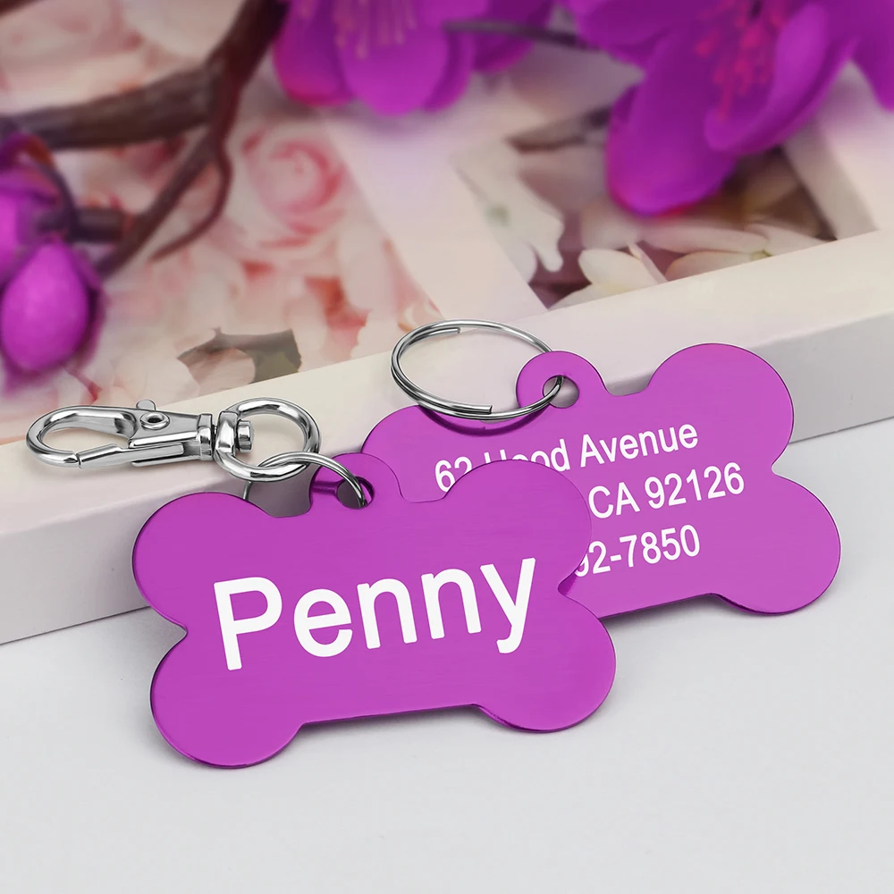 Personalized Dogs Cats ID Tag Custom Alloy Bone Puppy Kitten Collar Accessories Anti-lost Pet Name Tags for Small Large Dog Cat