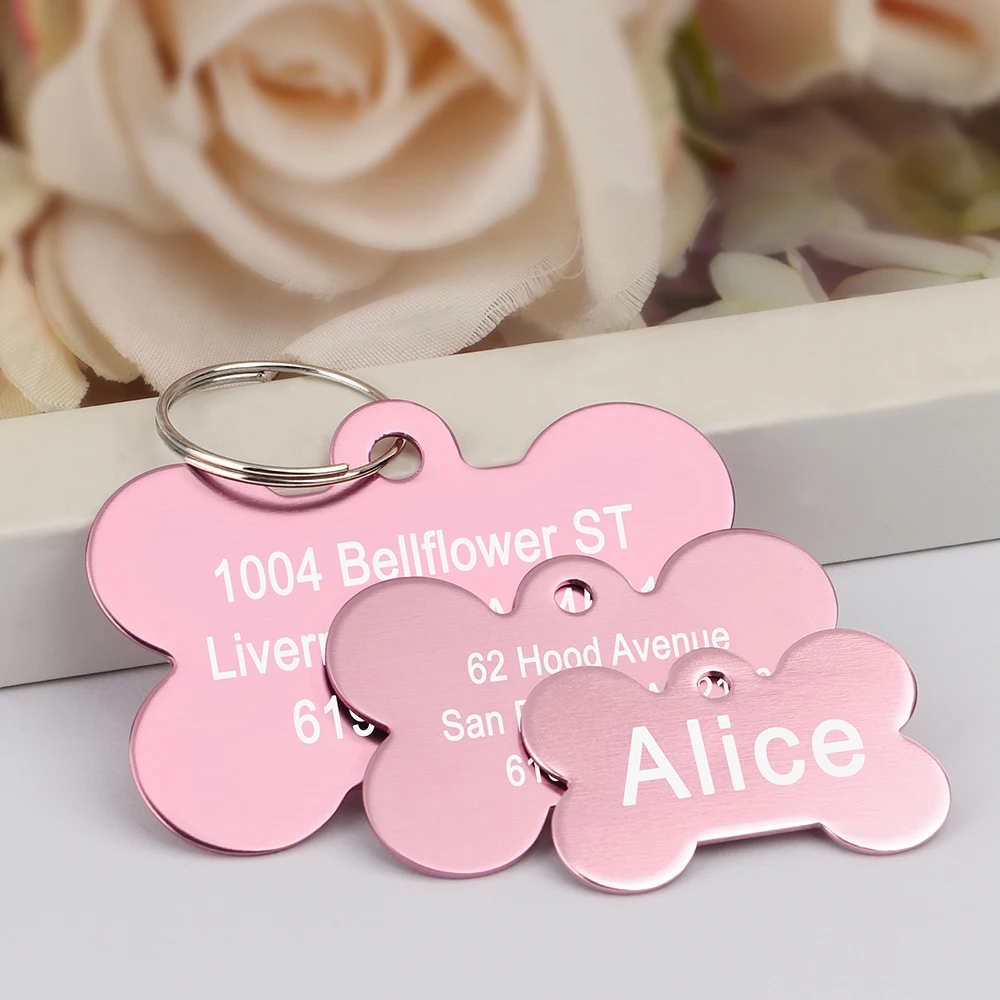 Personalized Dogs Cats ID Tag Custom Alloy Bone Puppy Kitten Collar Accessories Anti-lost Pet Name Tags for Small Large Dog Cat