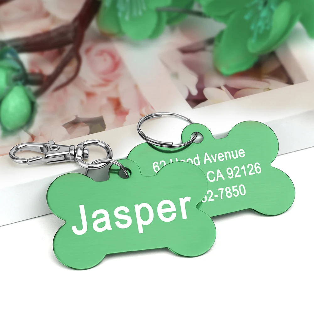 Personalized Dogs Cats ID Tag Custom Alloy Bone Puppy Kitten Collar Accessories Anti-lost Pet Name Tags for Small Large Dog Cat