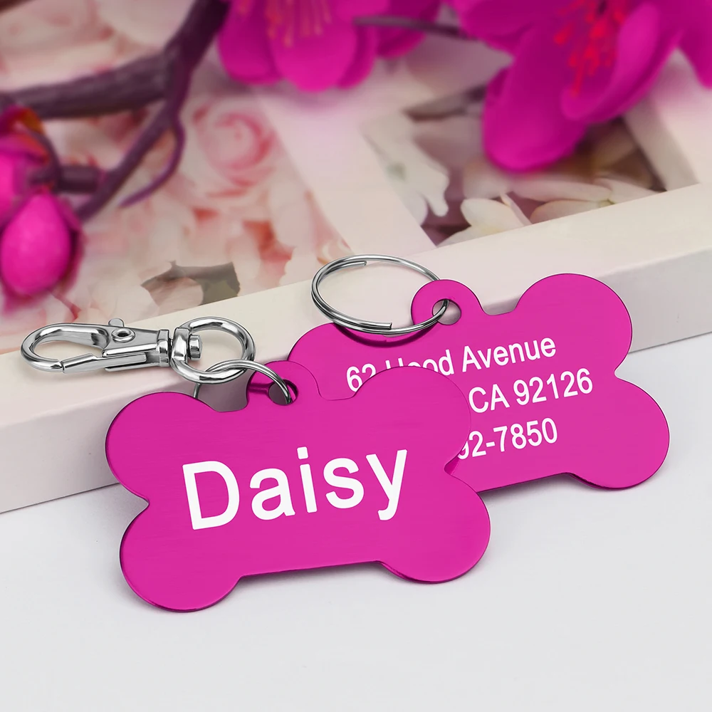 Personalized Dogs Cats ID Tag Custom Alloy Bone Puppy Kitten Collar Accessories Anti-lost Pet Name Tags for Small Large Dog Cat