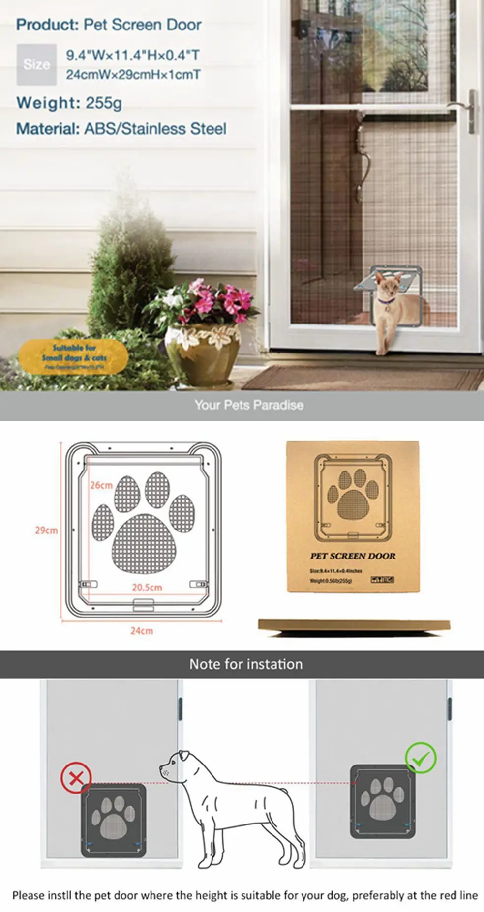Pet Door New Safe Lockable Magnetic Screen Outdoor Dogs Cats Window Gate House Enter Freely Fashion Pretty Garden Easy Install