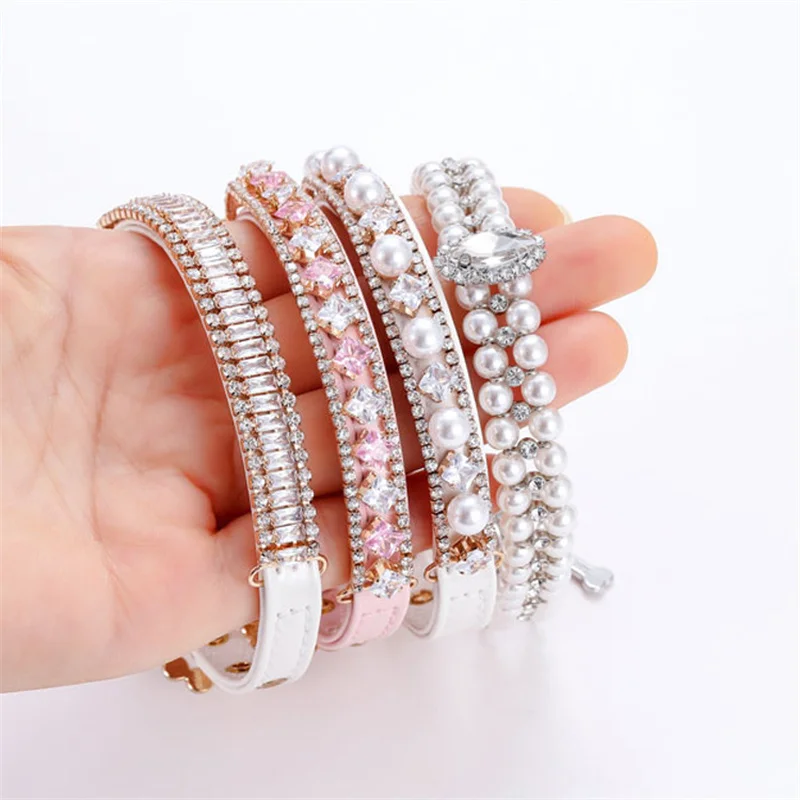 Luxury Cat Puppy Pearl Necklace Rhinestone Collar for Cats Small Dogs Ragdoll Cat Sphynx Necklaces Pet Accessories Collier Chat