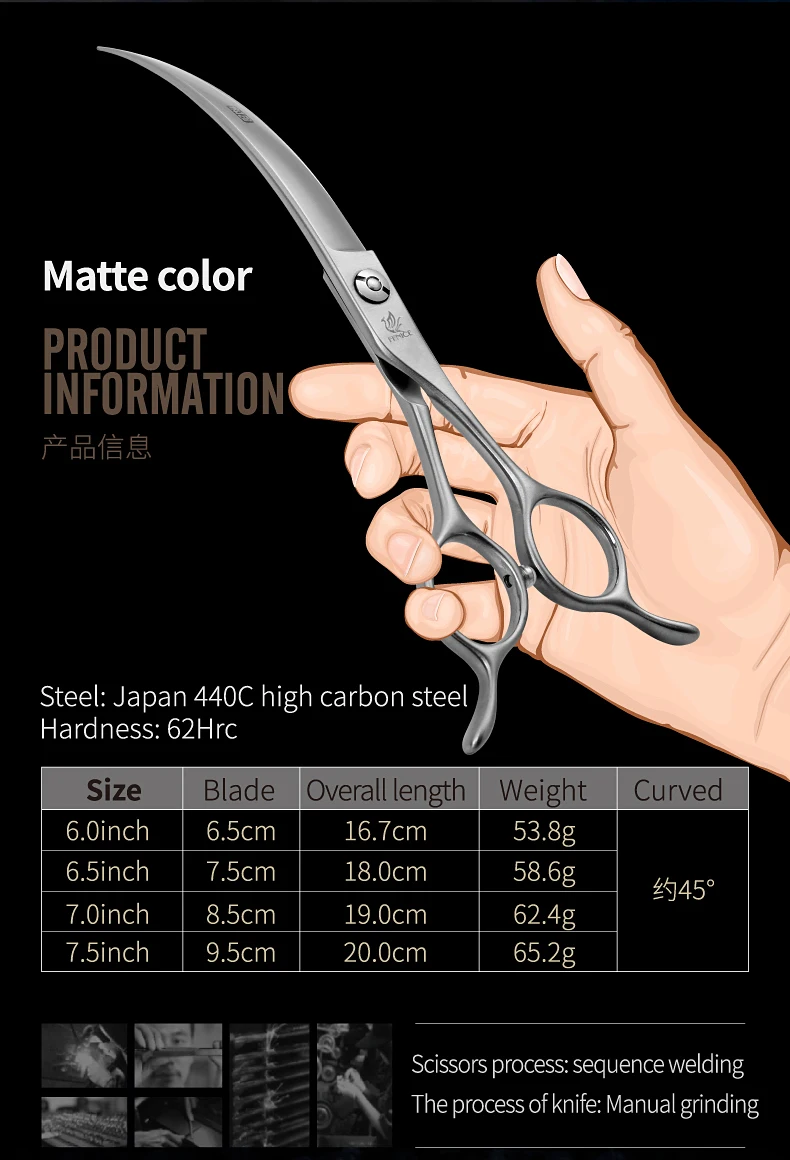 Fenice Big Super Curved Scissors 45° 6/6.5/7/7.5inch Pet Dog Grooming Scissors Pets Hair Curved Shears ножницы Tijeras Tesoura