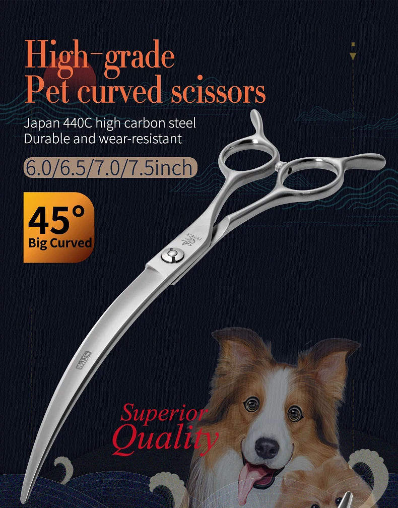 Fenice Big Super Curved Scissors 45° 6/6.5/7/7.5inch Pet Dog Grooming Scissors Pets Hair Curved Shears ножницы Tijeras Tesoura