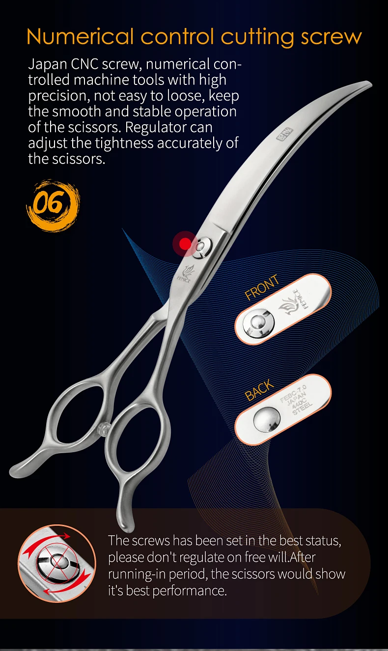 Fenice Big Super Curved Scissors 45° 6/6.5/7/7.5inch Pet Dog Grooming Scissors Pets Hair Curved Shears ножницы Tijeras Tesoura