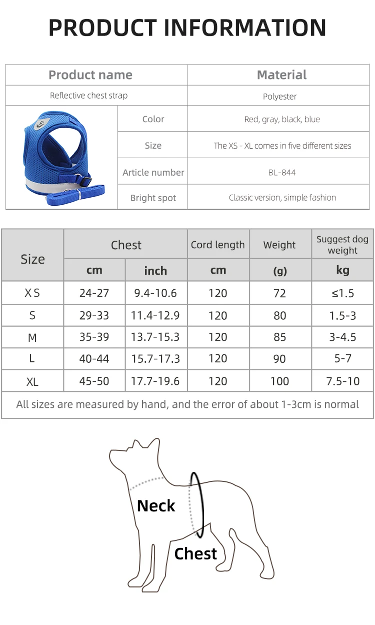 Dog Harness Leash Bulldog Vest Style Summer Reflective Puppy Harnesses Teddy Pet Supplies Breathable Rope Small Dog Collar Corgi