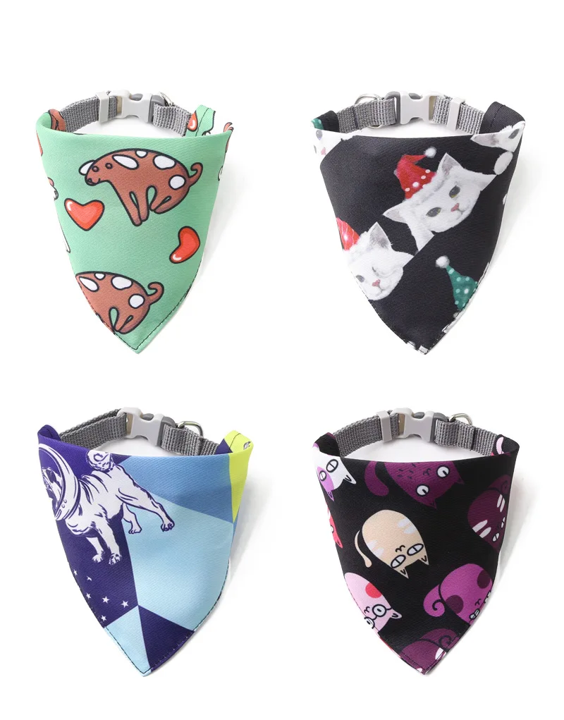 Pet Saliva Towel Adjustment Cute Cartoon Bear Weaved Dog Cat Collar Bib Grooming Arc Design Dog Scarf for Girl Small Dogs Cats