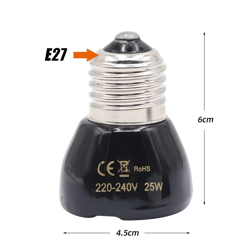 25/50/75/100W E27 Reptile Pet Heating Lamp Black Infrared Ceramic Emitter Heat Light Bulb Turtle Lizard Pet Brooder 220V