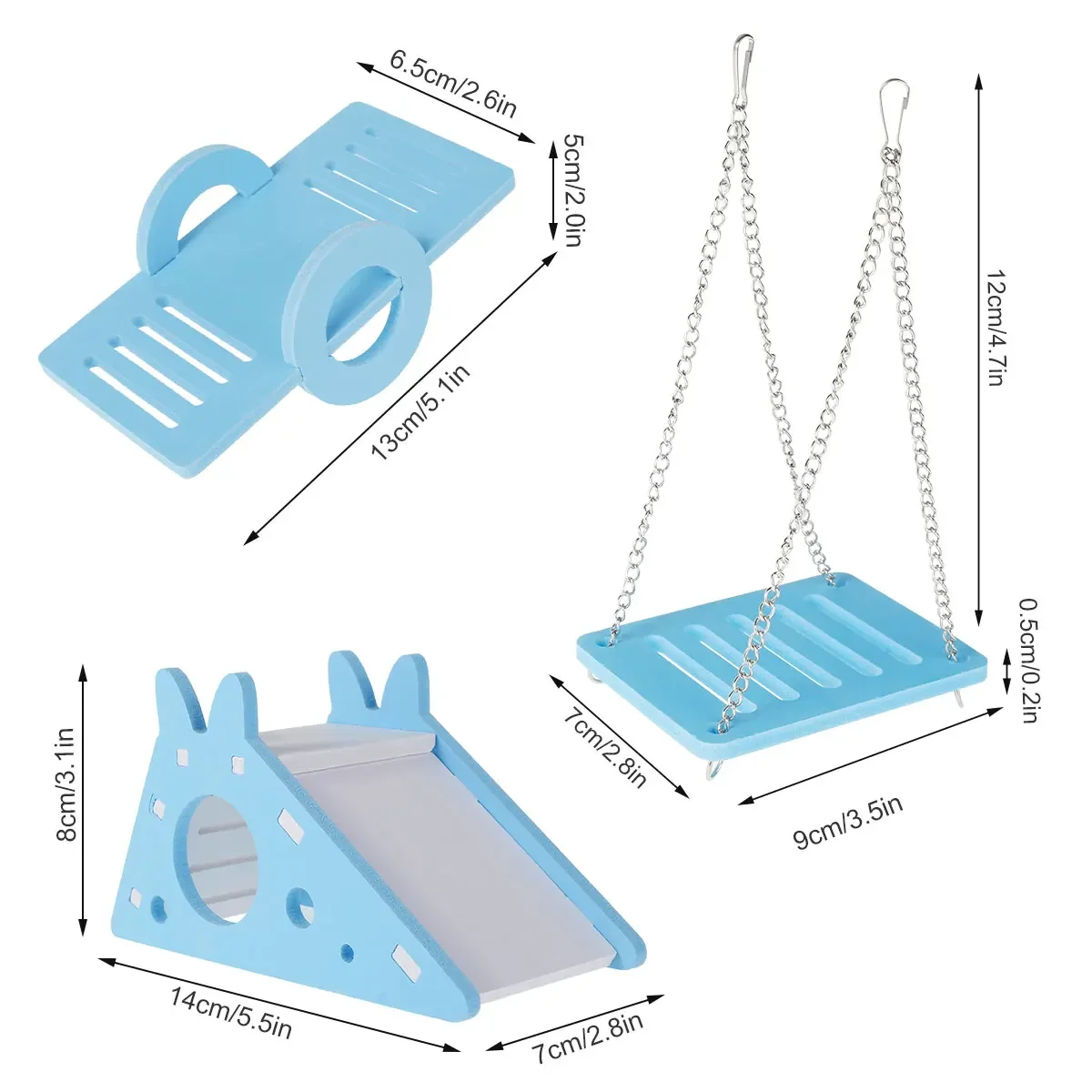3Pcs Hamster Play Toy Guinea Pig Seesaw Hamster Ladder Hanging Chain Swing Easy Assembly DIY Hamster Cage Accessories