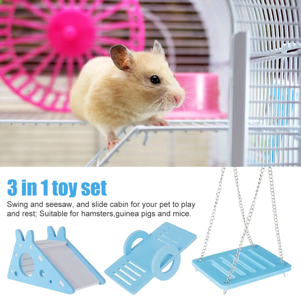 3Pcs Hamster Play Toy Guinea Pig Seesaw Hamster Ladder Hanging Chain Swing Easy Assembly DIY Hamster Cage Accessories