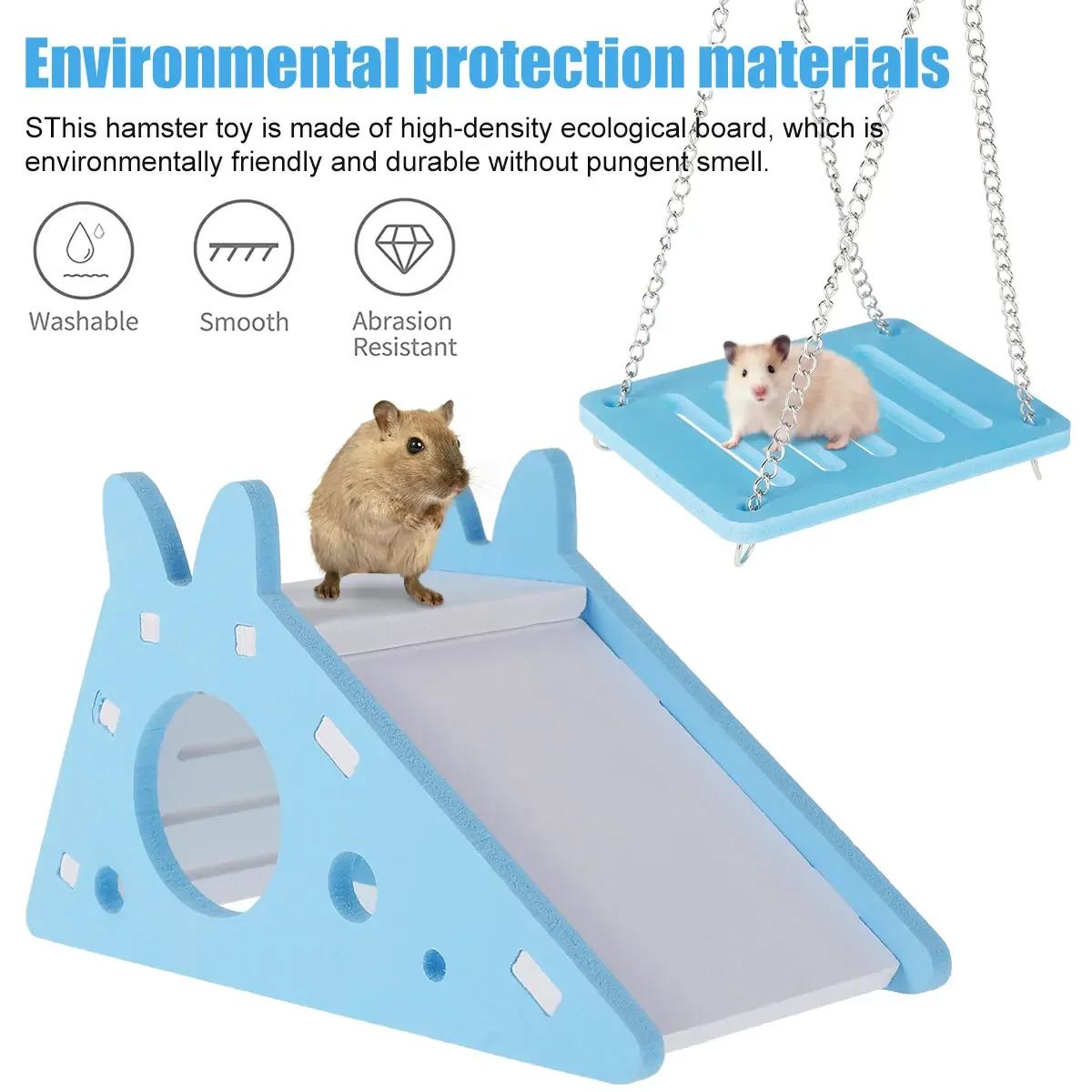 3Pcs Hamster Play Toy Guinea Pig Seesaw Hamster Ladder Hanging Chain Swing Easy Assembly DIY Hamster Cage Accessories