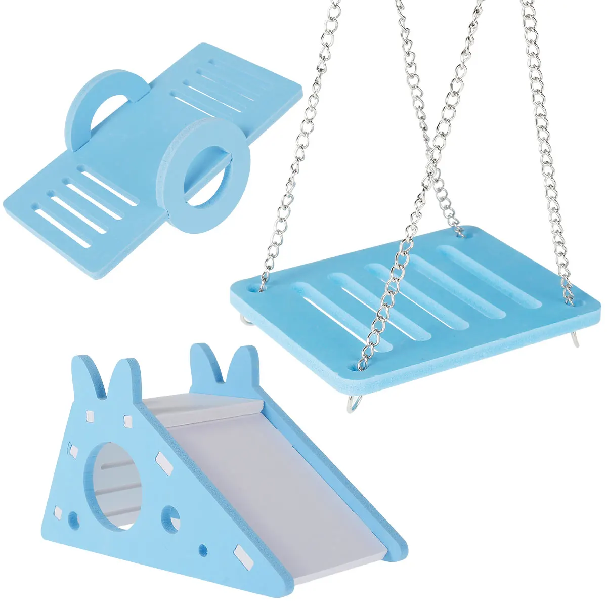 3Pcs Hamster Play Toy Guinea Pig Seesaw Hamster Ladder Hanging Chain Swing Easy Assembly DIY Hamster Cage Accessories