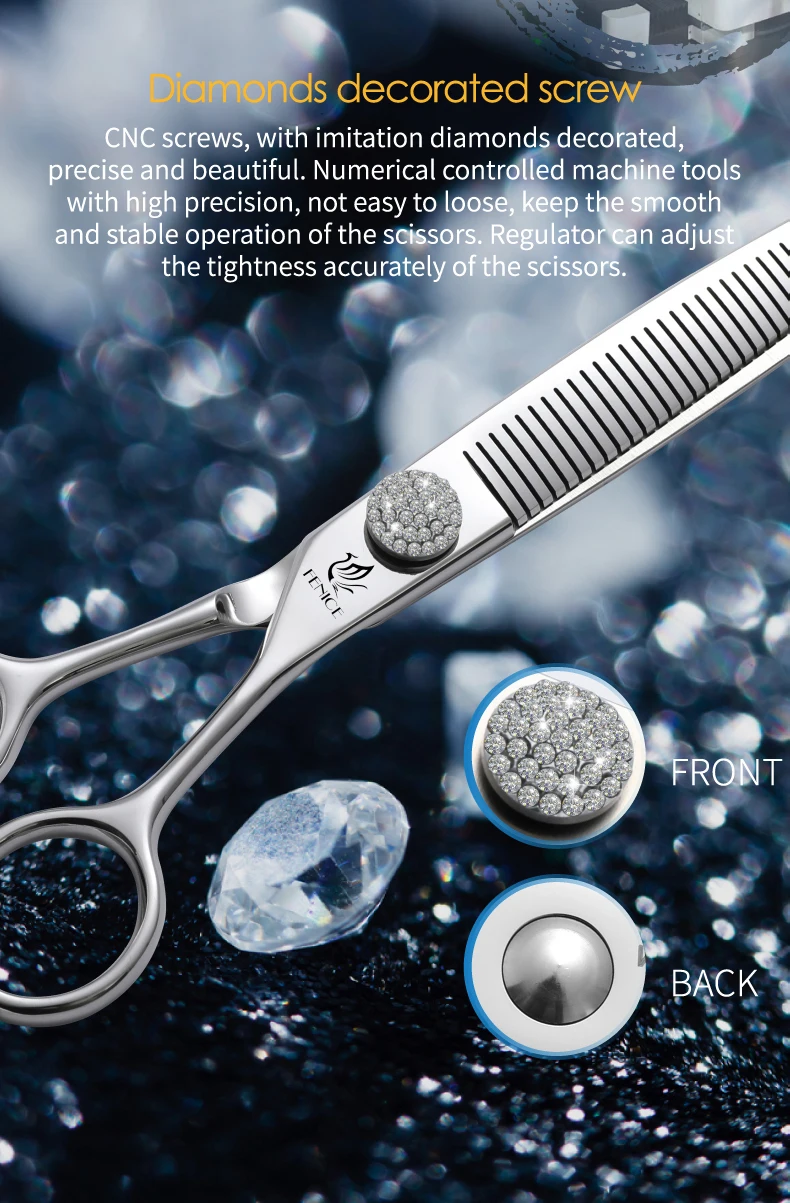 Fenice 6.5/7.0/7.5 inch Pet Hairdressing Shears JP440C Diamonds Curved Tooth Scissors for Dog beauty Thinning Rate 50%-55%