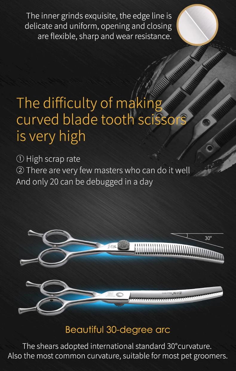 Fenice 6.5/7.0/7.5 inch Pet Hairdressing Shears JP440C Diamonds Curved Tooth Scissors for Dog beauty Thinning Rate 50%-55%