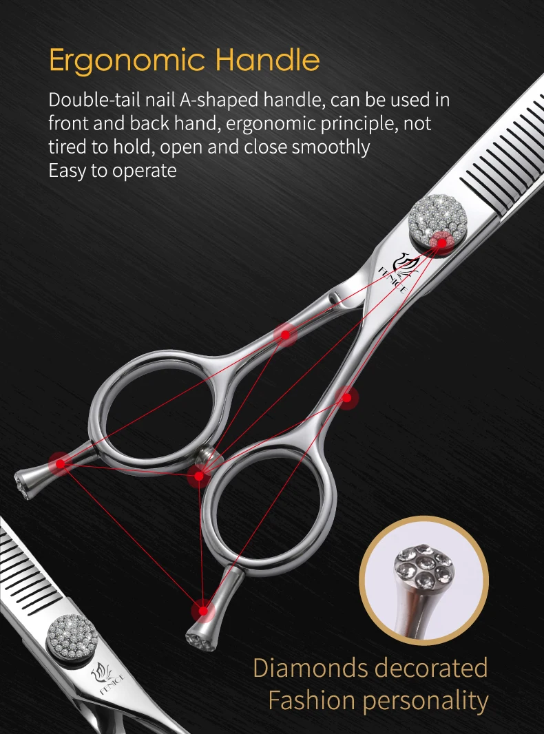 Fenice 6.5/7.0/7.5 inch Pet Hairdressing Shears JP440C Diamonds Curved Tooth Scissors for Dog beauty Thinning Rate 50%-55%