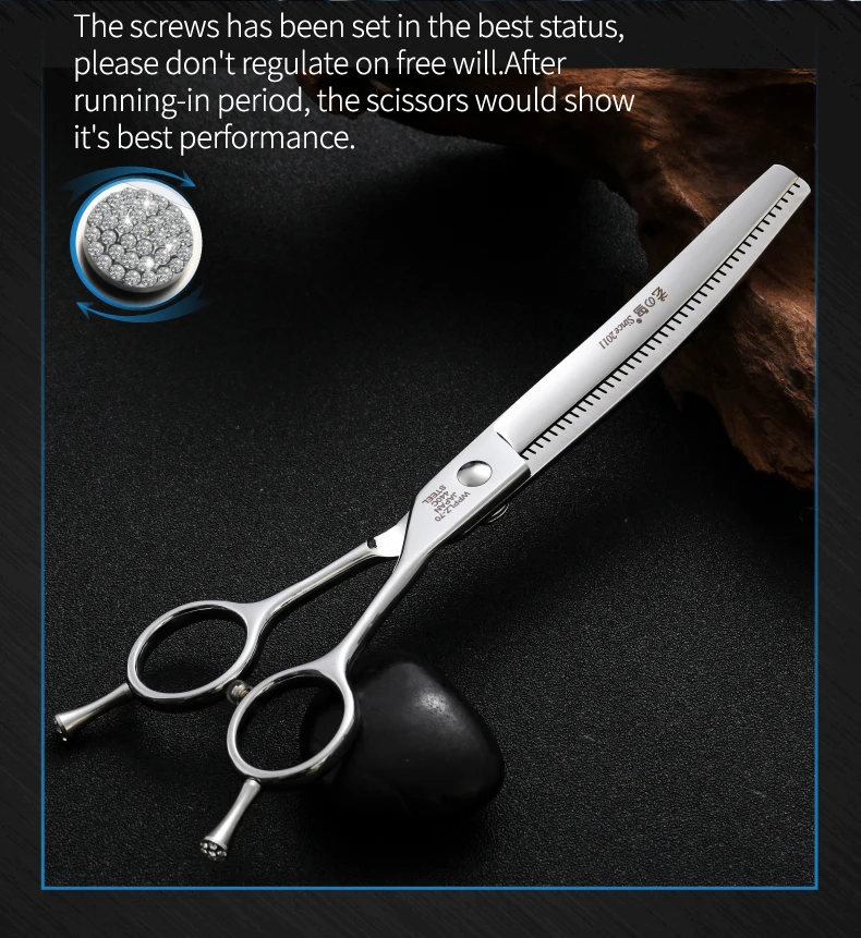 Fenice 6.5/7.0/7.5 inch Pet Hairdressing Shears JP440C Diamonds Curved Tooth Scissors for Dog beauty Thinning Rate 50%-55%