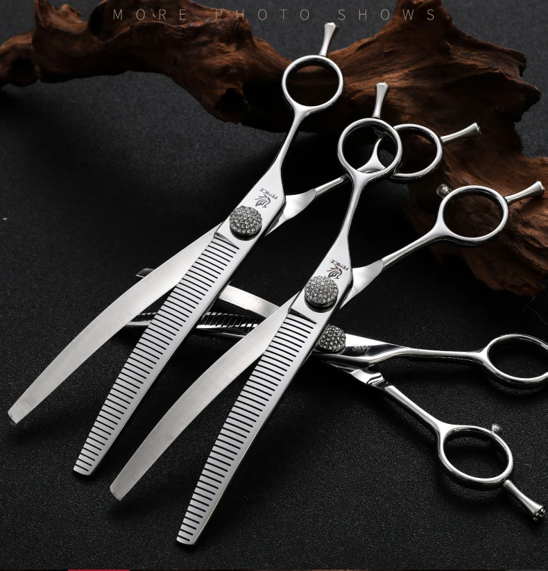 Fenice 6.5/7.0/7.5 inch Pet Hairdressing Shears JP440C Diamonds Curved Tooth Scissors for Dog beauty Thinning Rate 50%-55%
